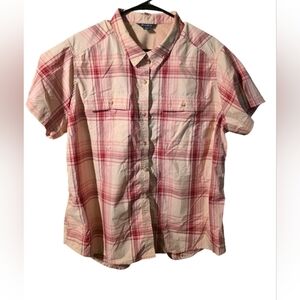 Eddie Bauer Pink and White Plaid Button-Down XXL Shirt